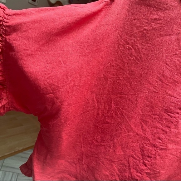 Cynthia Rowley Berry Pink Coral 100% Linen Ruffles Shirt Cropped Top Size Large - Picture 6 of 10